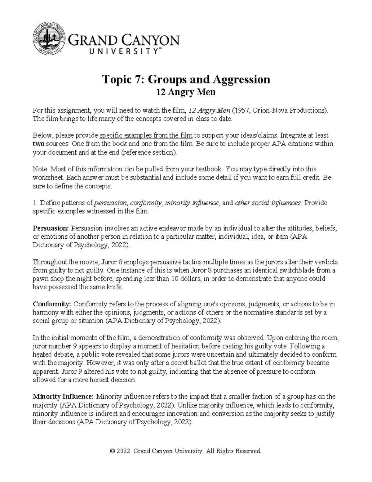 PSY362 RS T7 12Angry Men - Topic 7: Groups and Aggression 12 Angry Men ...