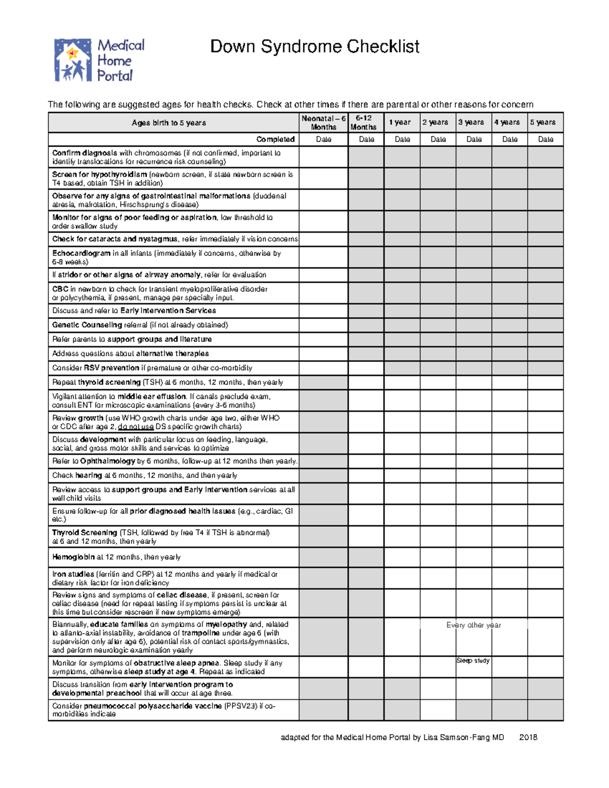 Down Syndrome Checklist 2018 - Down Syndrome Checklist The following ...