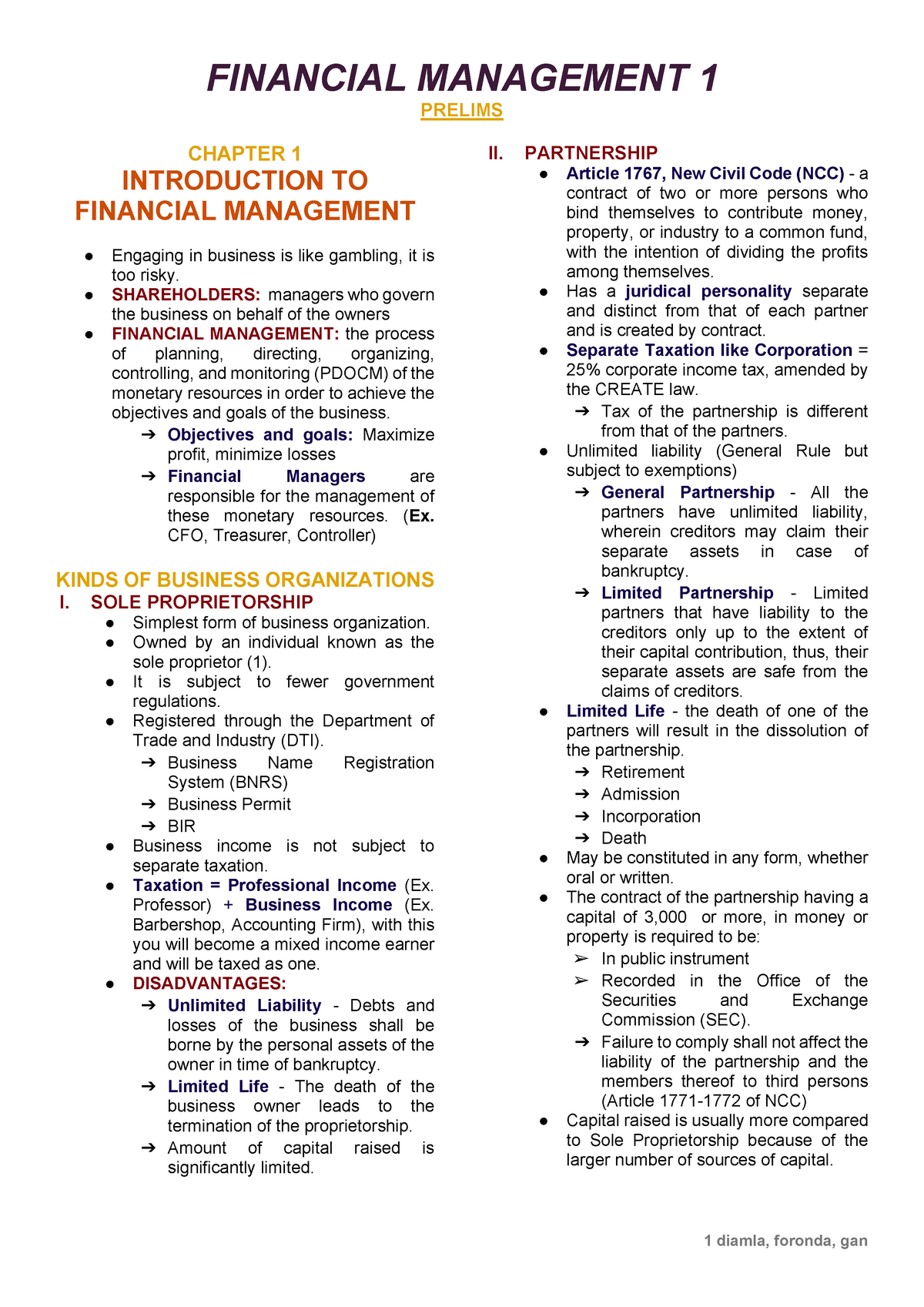 Financial Management - FINANCIAL MANAGEMENT 1 PRELIMS CHAPTER 1 ...