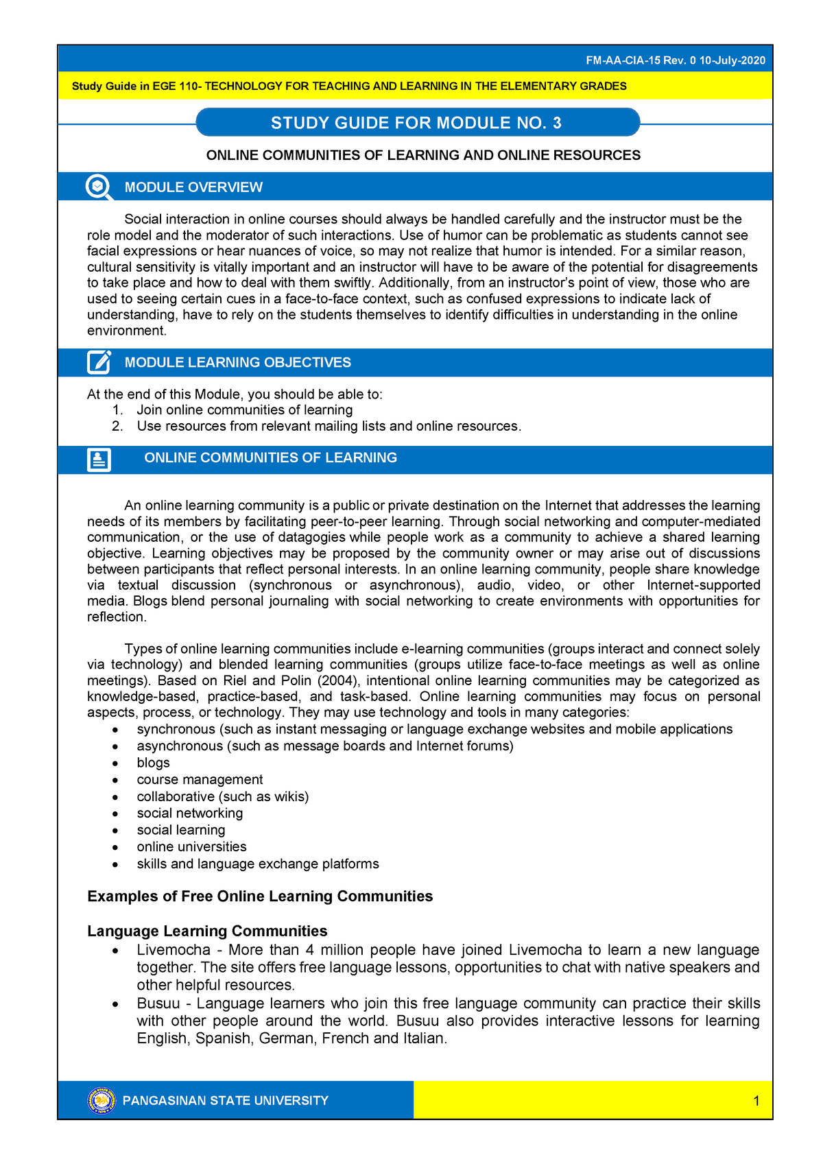 Module 3 - Online Communities OF Learning AND Online Resources ...