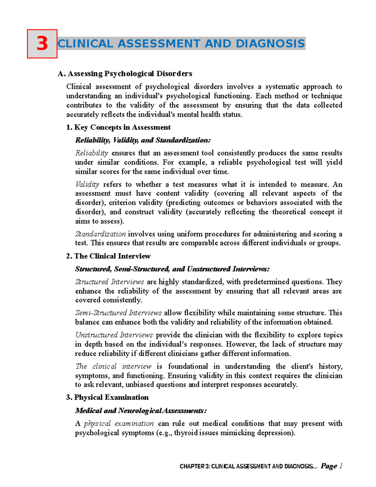 PSY 110 Chapter 3 Clinical Assessment AND Diagnosis - CLINICAL ...