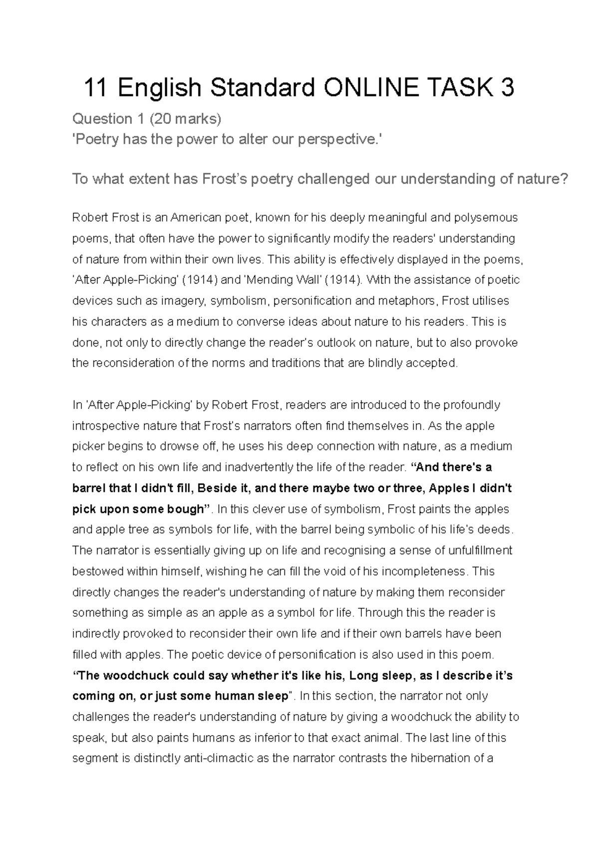 Year 11 English Standard Robert Frost Essay - 11 English Standard ...