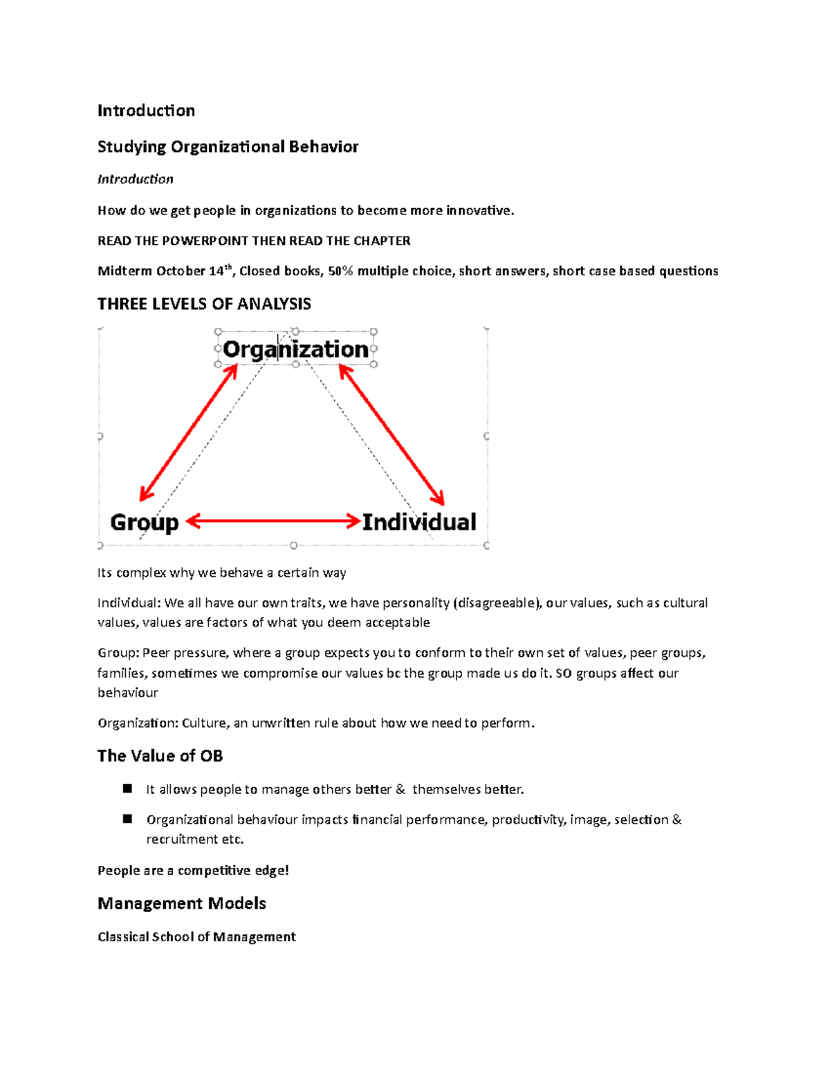 Lecture 1 Studying Organizational Behaviour - Introduction Studying ...