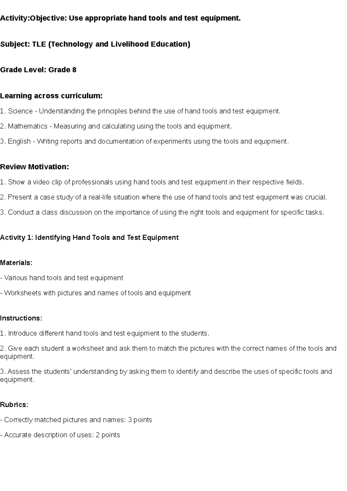 MEDIA AND INFORMATION LITERACY ActivityObjective Use appropriate