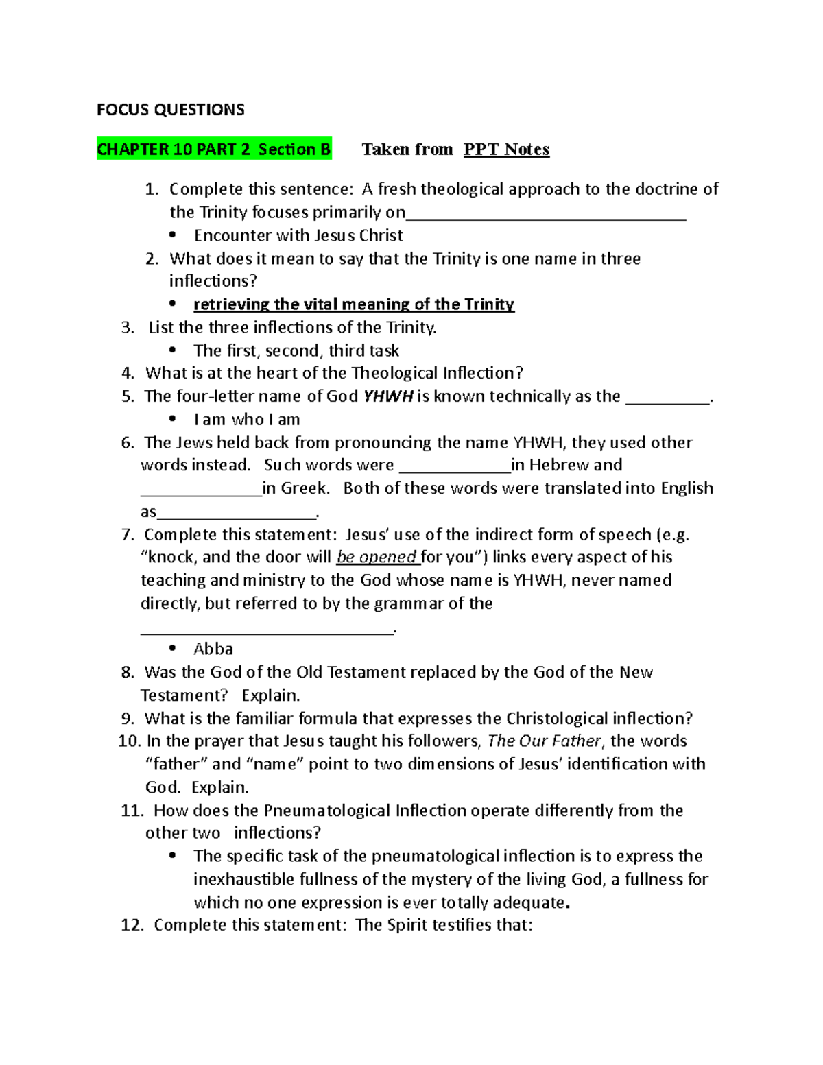 Chapter 10 PART 2 Section B THE 401 The Mystery Of God St StuDocu