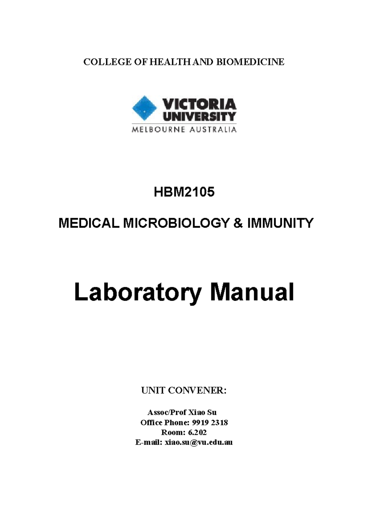 HBM2105 Lab Manual 2021 V3 (3S Per Wek) - COLLEGE OF HEALTH AND ...