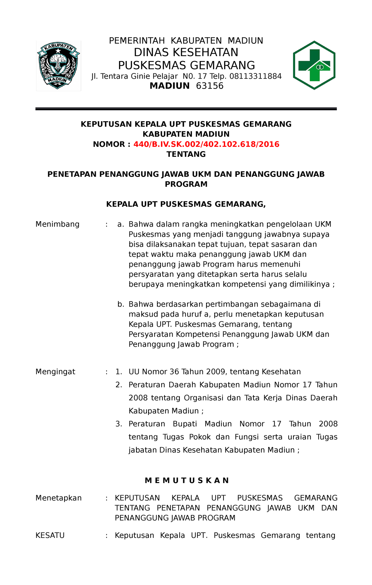 1.2.1 EP 2 SK Penetapan Penanggung Jawab UKM Dan Penanggung Jawab ...