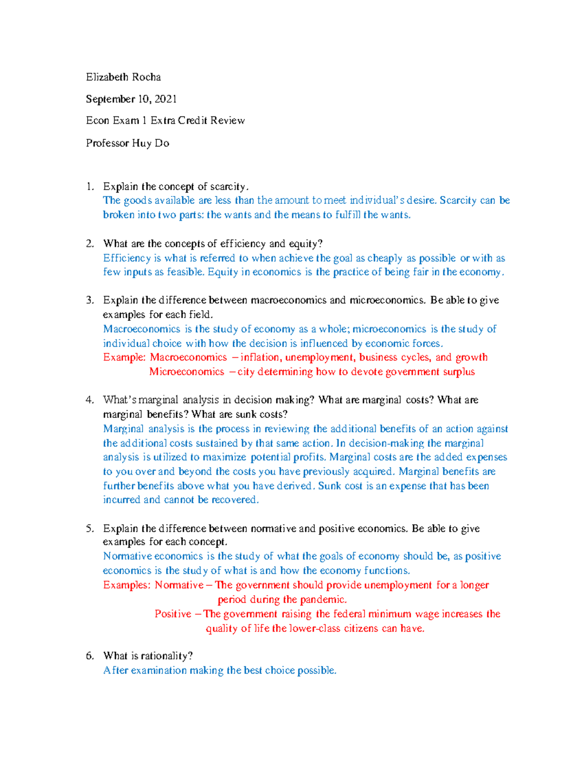 Econ Exam 1 Review - First Exam Study Guide - Elizabeth Rocha September ...