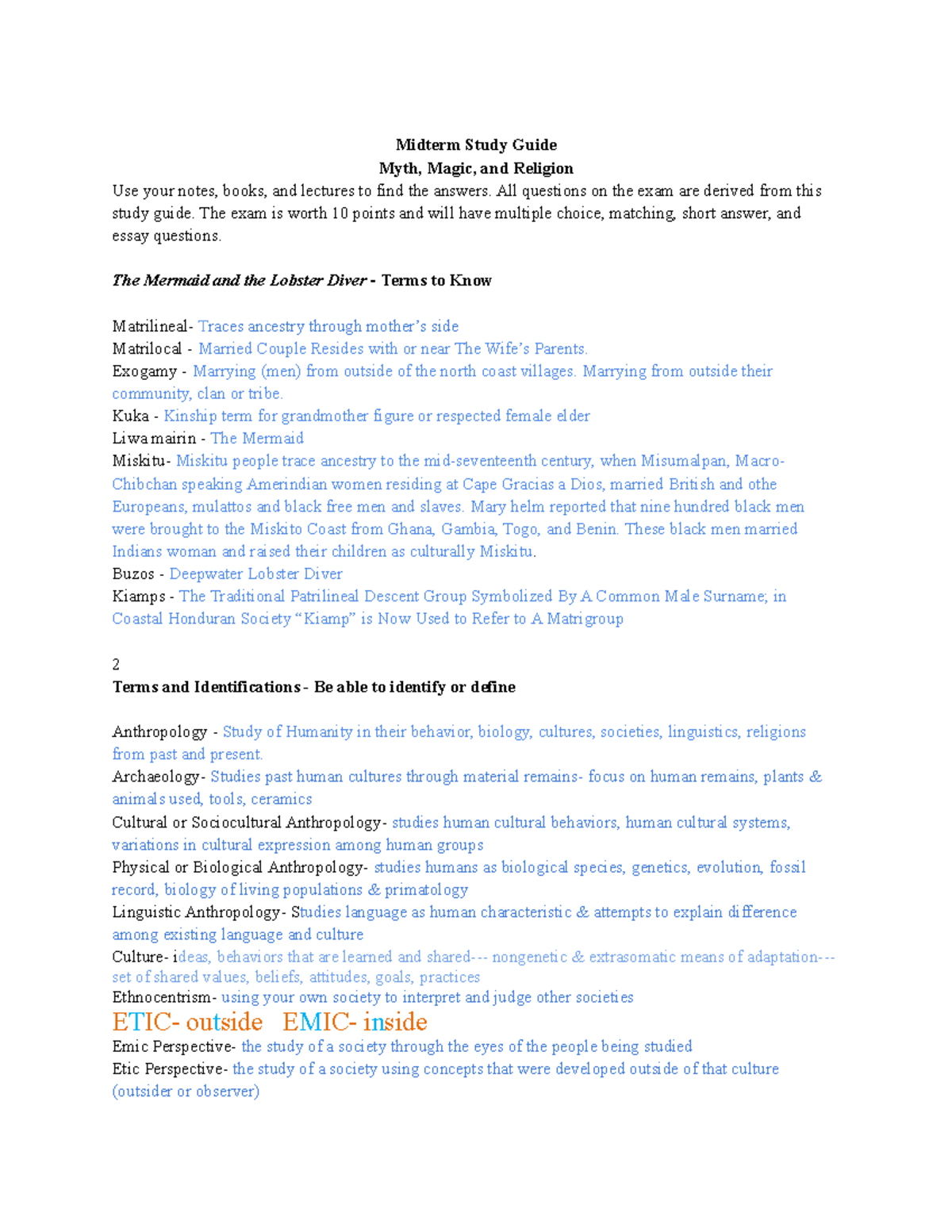 Myth Magic Religion Midterm Review - Midterm Study Guide Myth, Magic ...