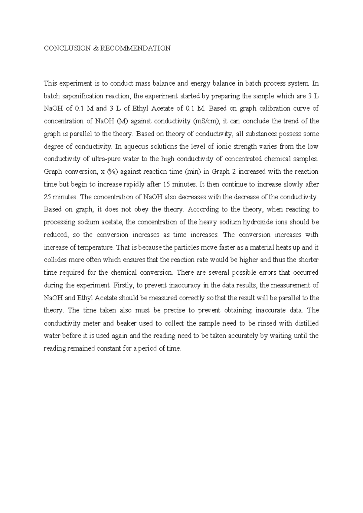 Exp 1 Conclusion & Recommendation - CONCLUSION & RECOMMENDATION This ...