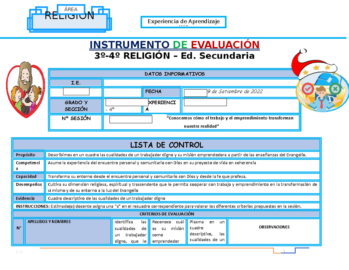 3º-4º Instrumento DE Evaluación- Sesión 2-SEM.2-EDA 6 Religión - 1