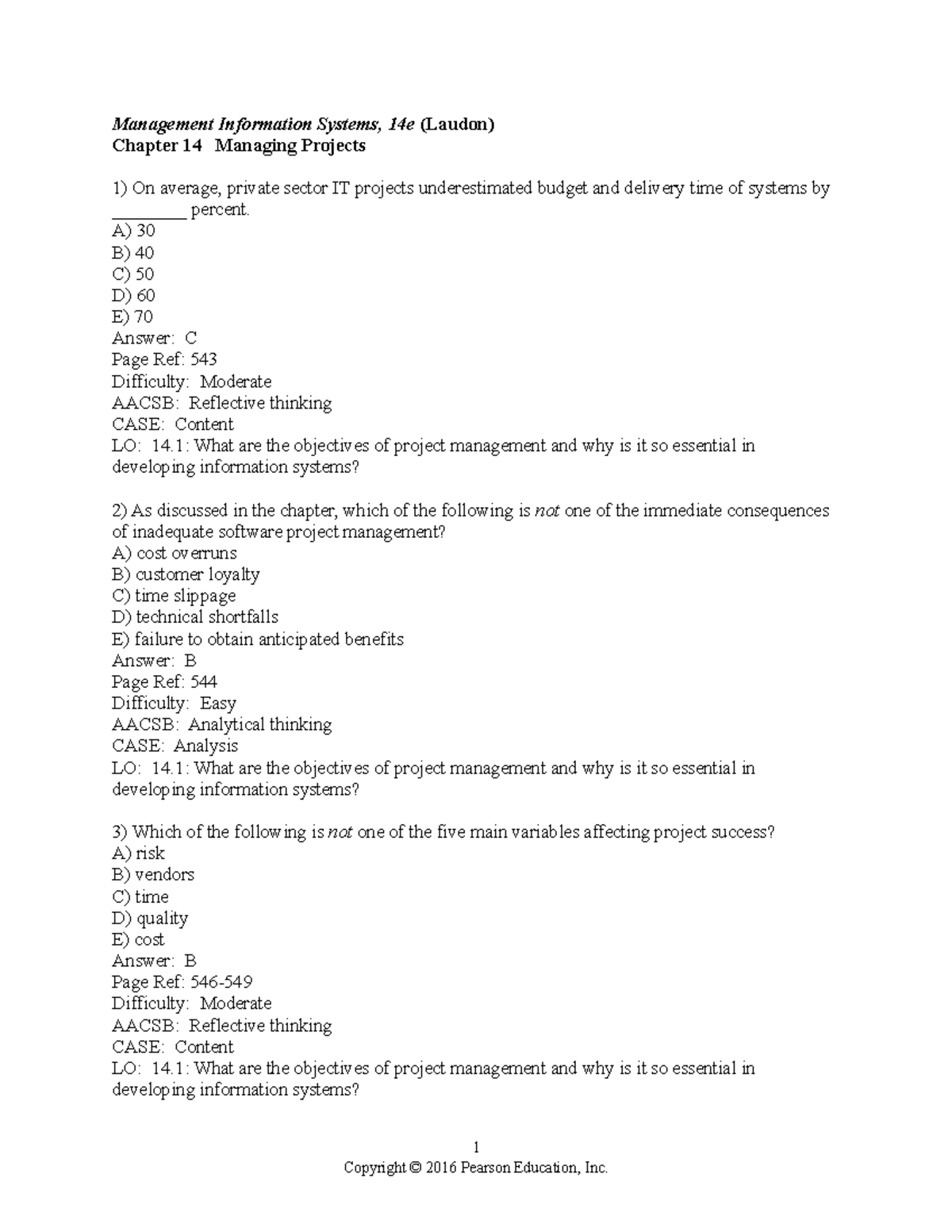 Chapter 14 - Test Bank - Management Information Systems, 14e (Laudon ...