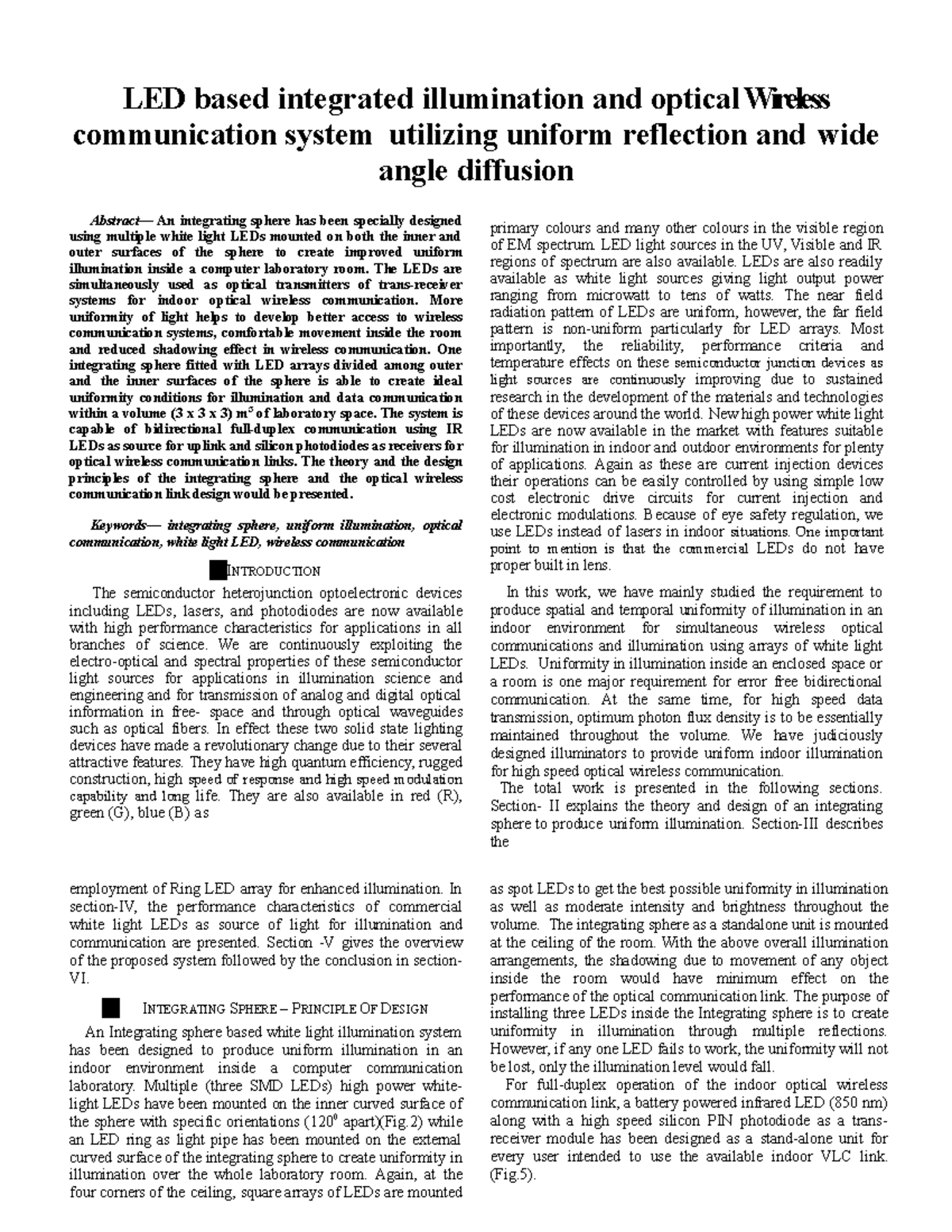 LED based integrated illumination and optical Wireless communication ...