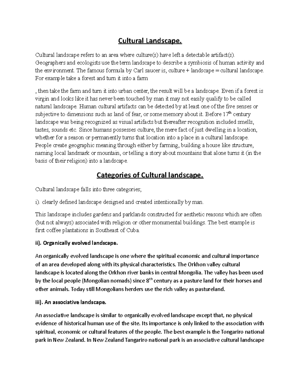 Cultural Landscape - Good notes - Cultural Landscape. Cultural ...