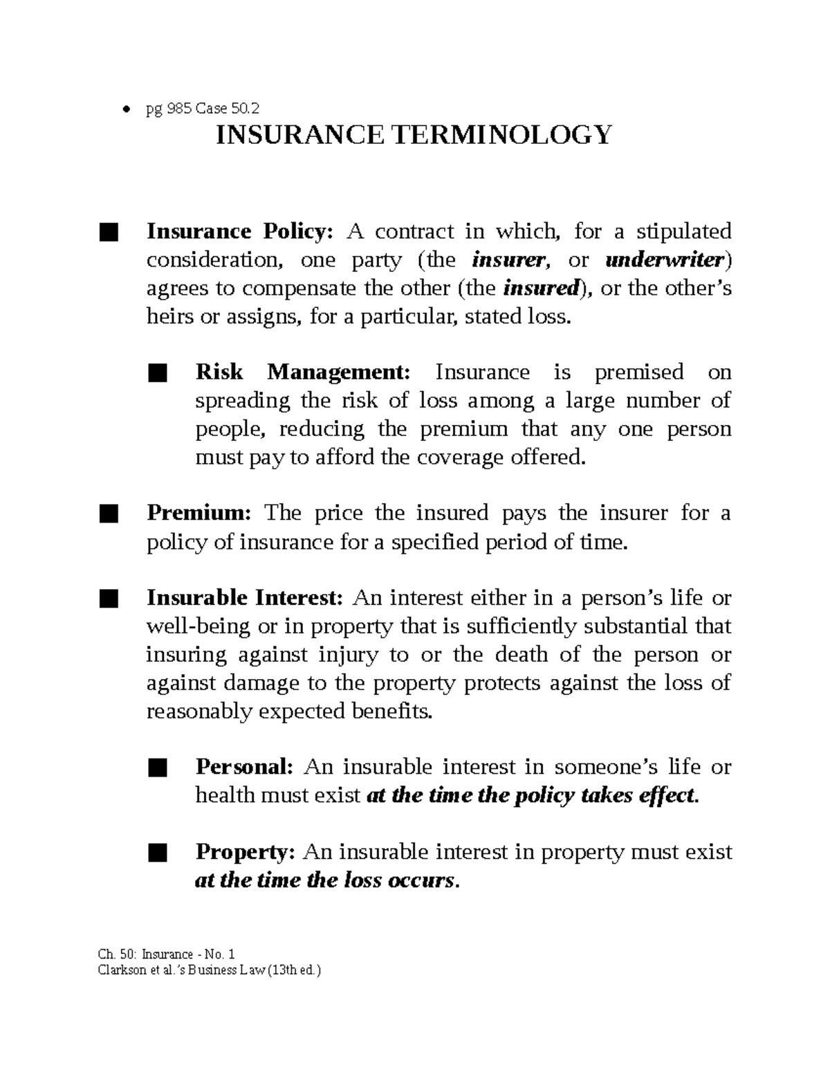 insurance terminology assignment