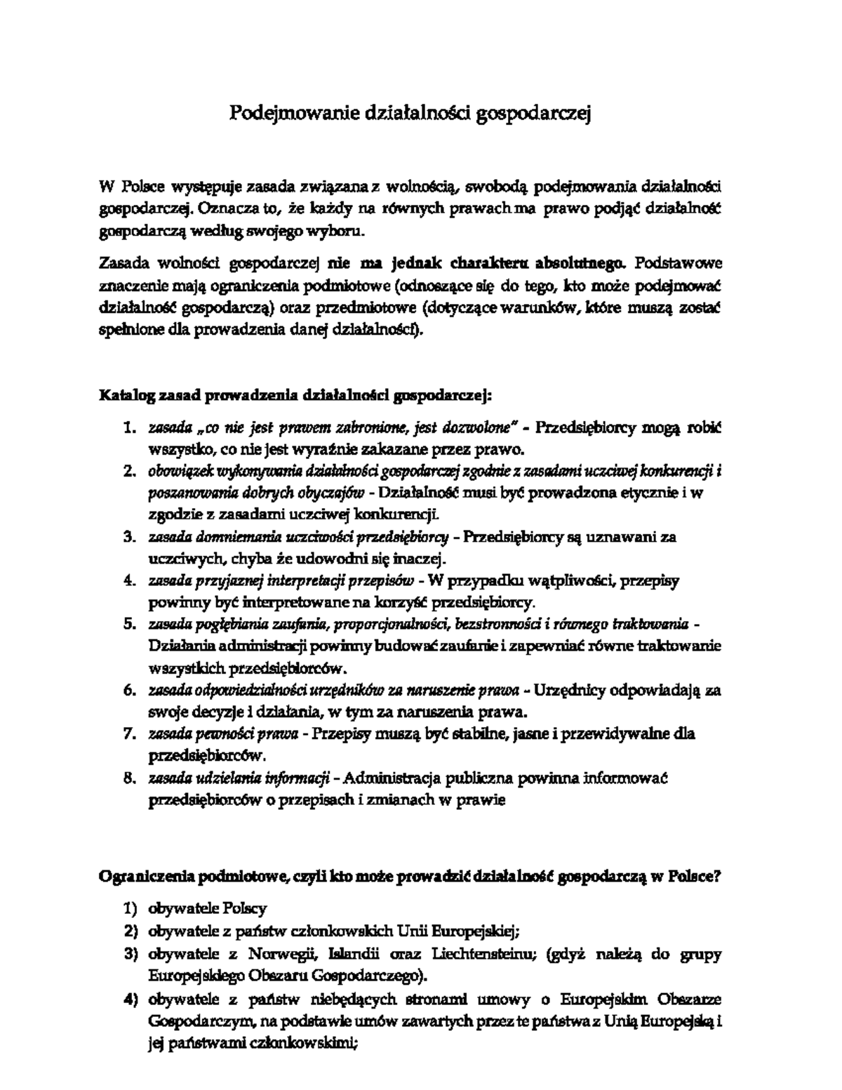 Podstawy działalności - Podejmowanie dzialalnosci gospodarczej W Polsce