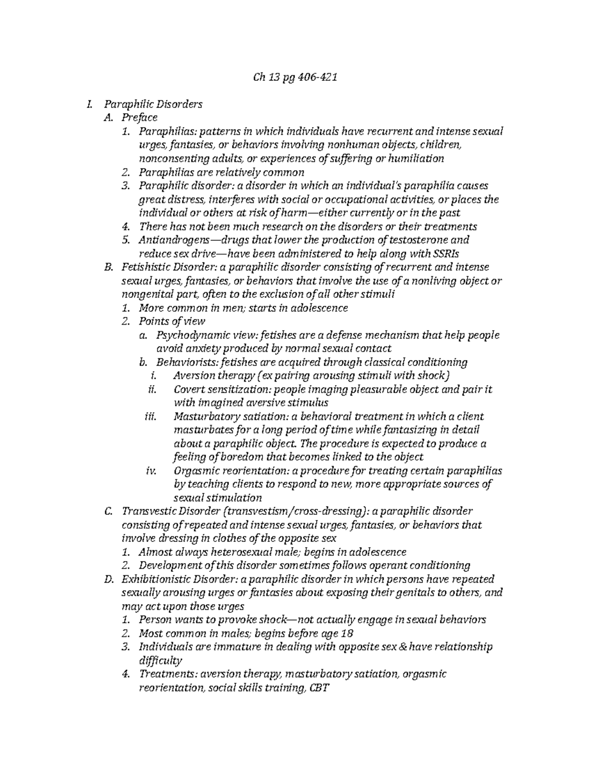 Chapter 13 part 2 - Ch 13 pg I. Paraphilic Disorders A. Preface 1 ...