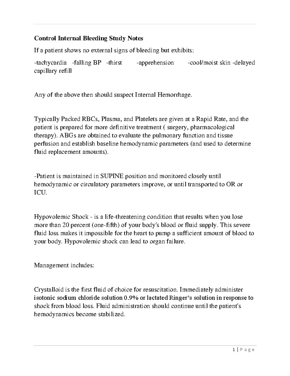 Control Internal Bleeding Study Notes - Typically Packed RBCs, Plasma ...