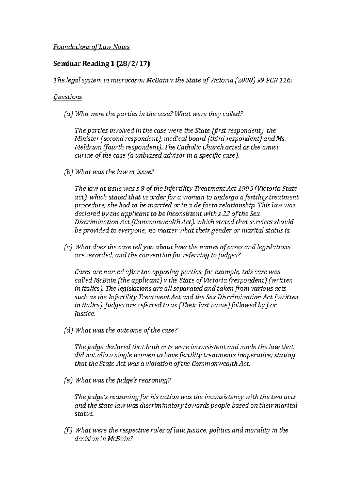 Foundations of Law Notes - Foundations of Law Notes Seminar Reading 1 ...
