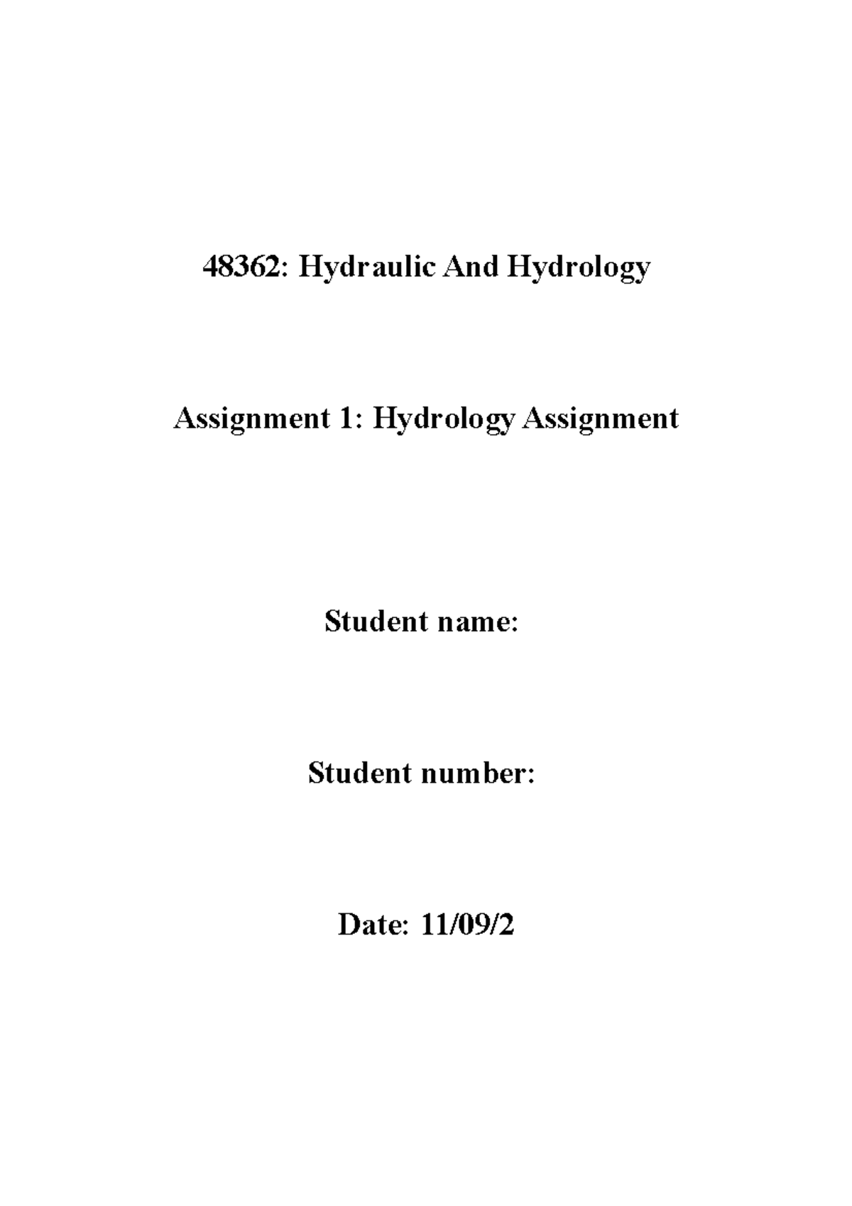 Hydraulic and hydraulogy assignment 48362 Hydraulic And Hydrology