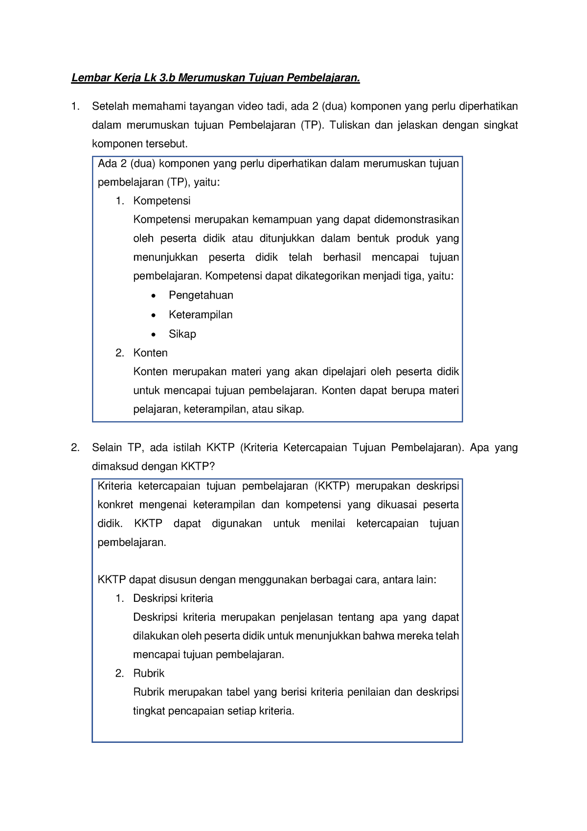 Lembar Kerja Lk 3.b Merumuskan Tujuan Pembelajaran - 1. Setelah ...