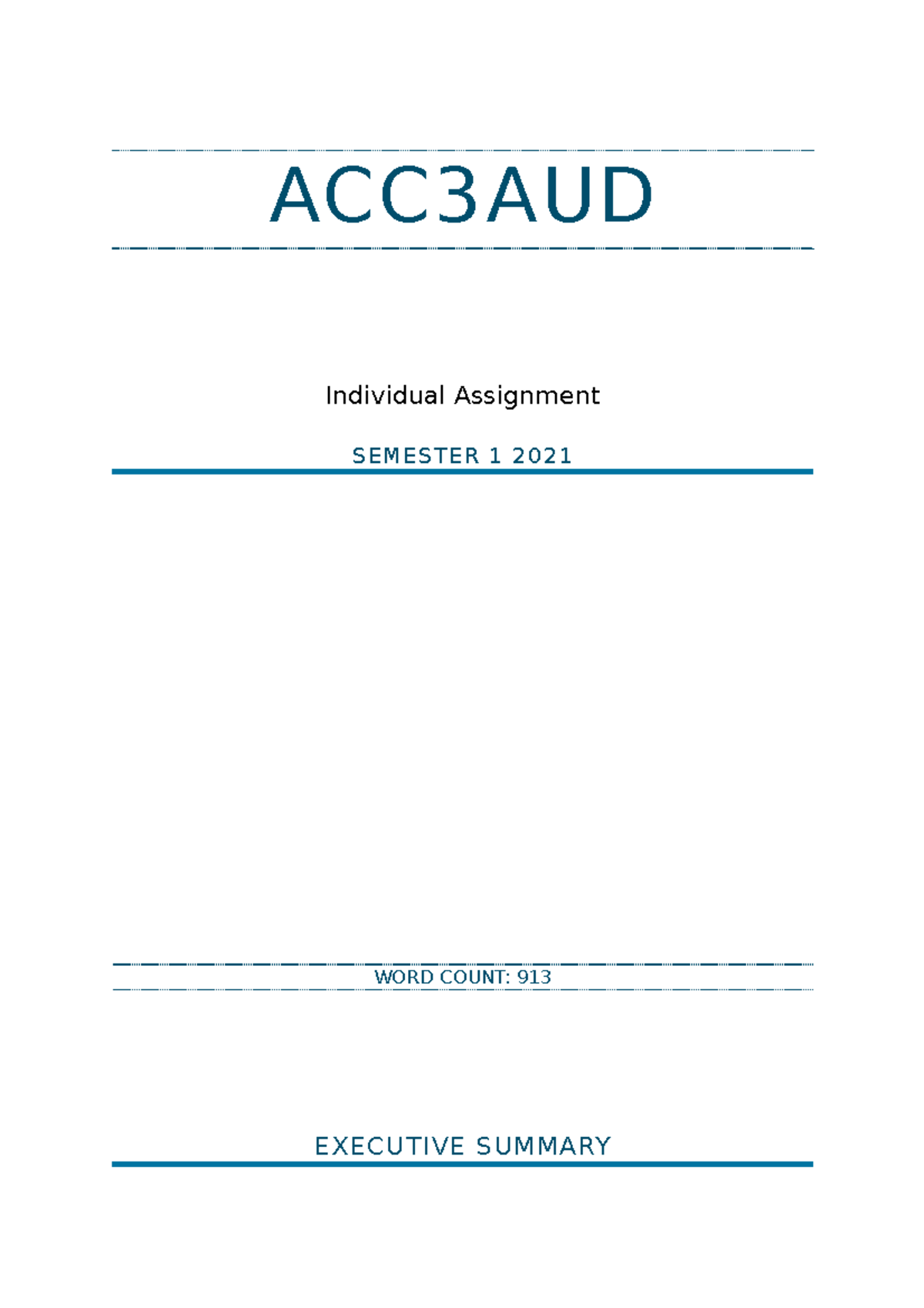 Individual Assignment - S1 2021 - ACC3AUD Individual Assignment ...