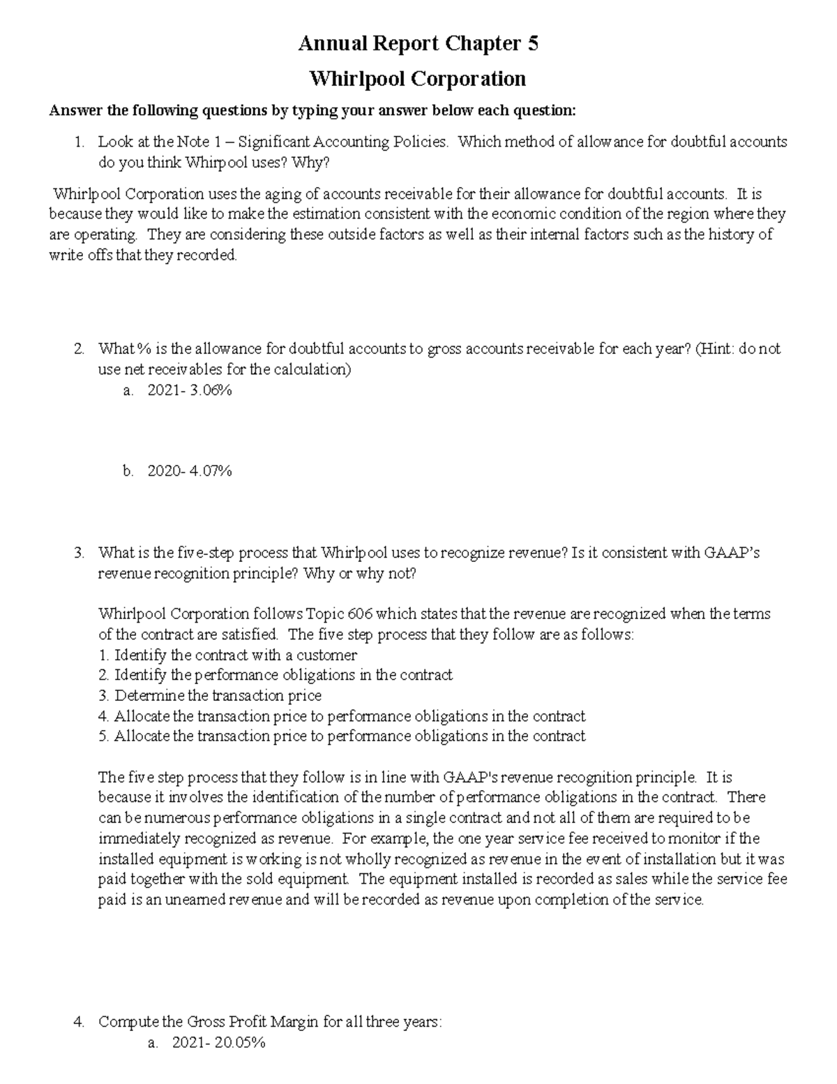 Annual Report Chapter 5 ACC 131 - Annual Report Chapter 5 Whirlpool ...