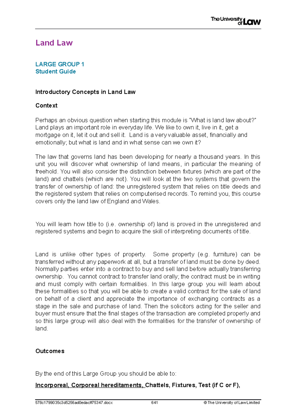 Land large group 1 law is law Land Law LARGE GROUP 1 Student Guide