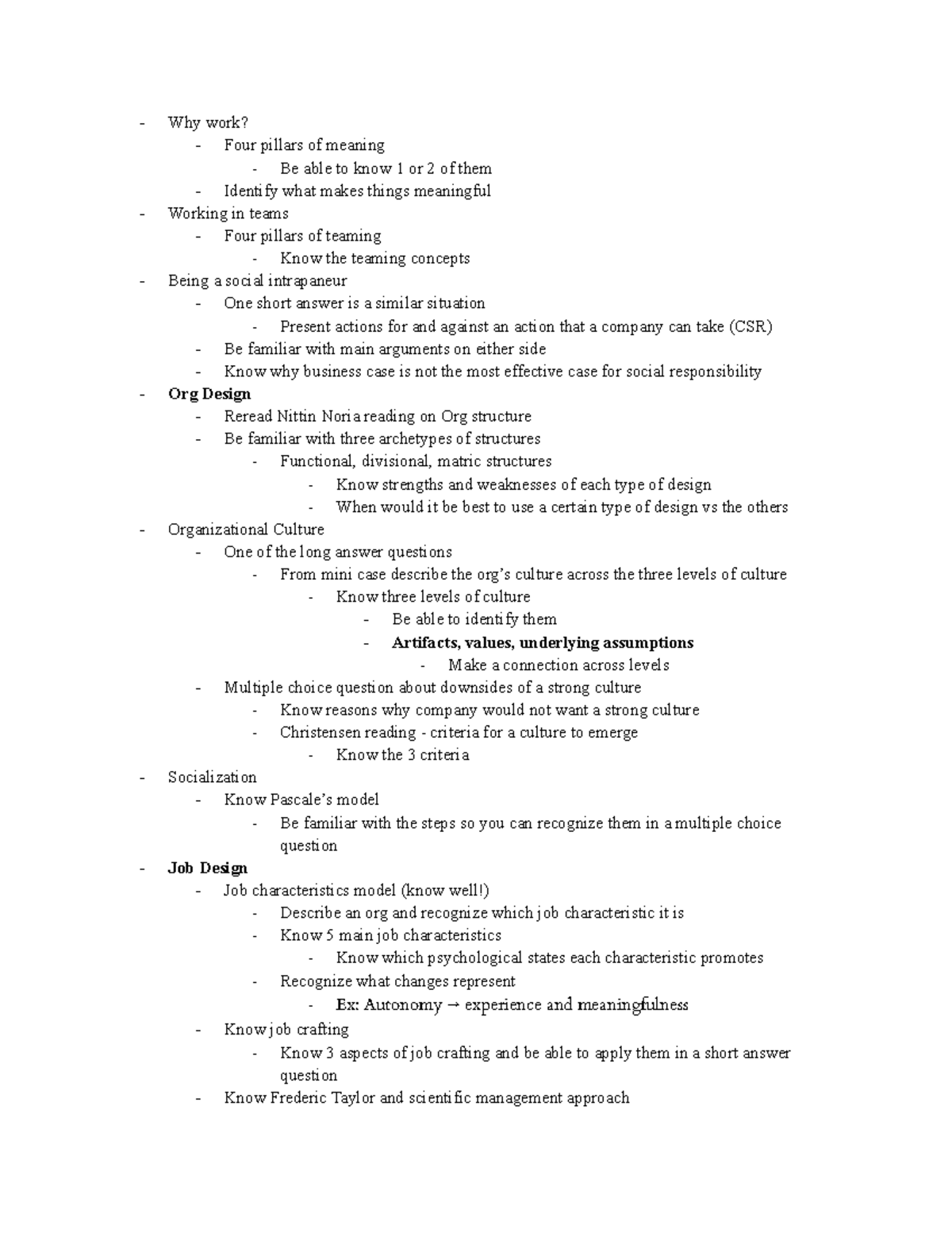 Organizational Behavior Study Guide - Why Work? Four Pillars Of Meaning ...