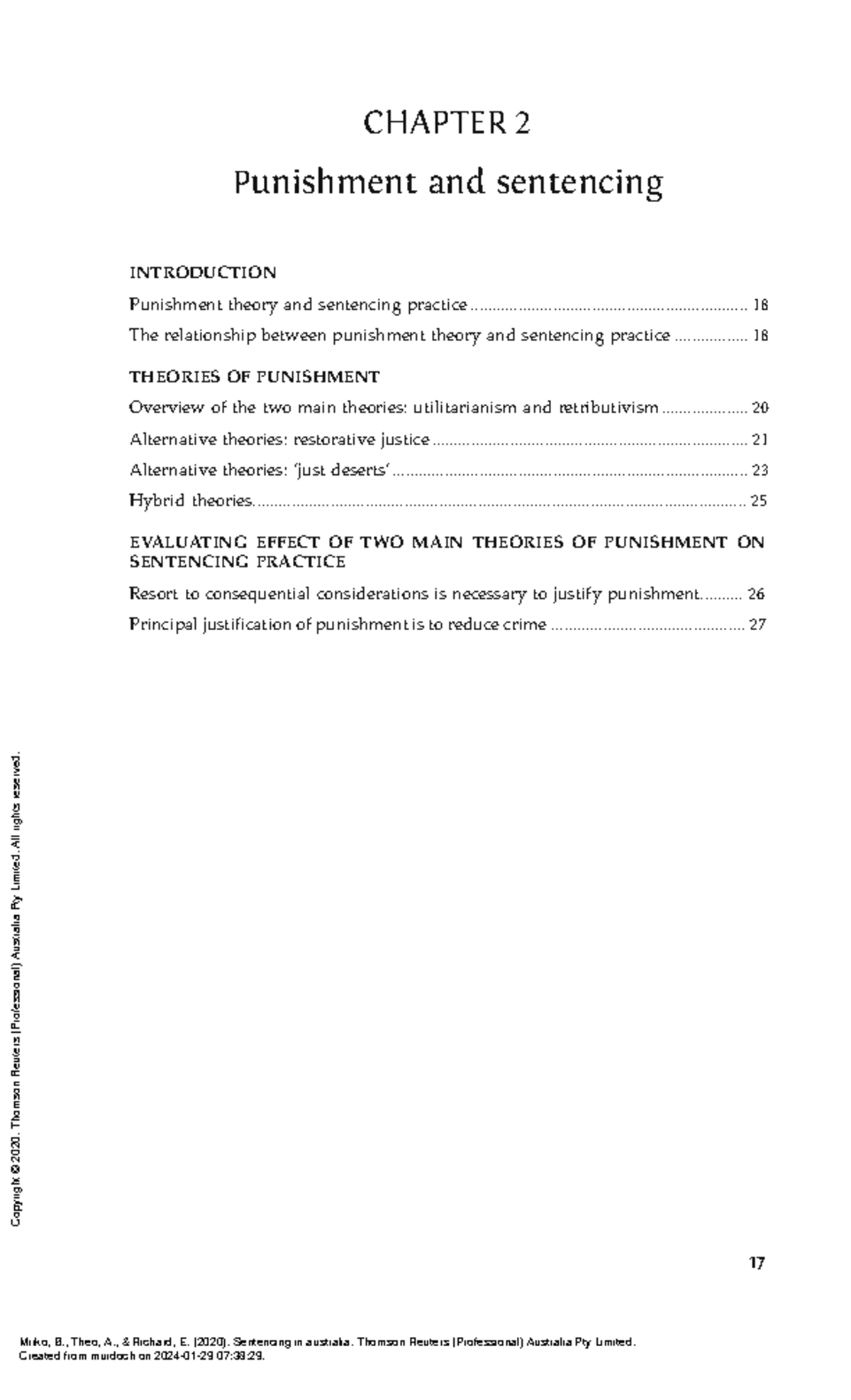 Topic 1 Reading Sentencing in Australia (2 Punishment and sentencing ...