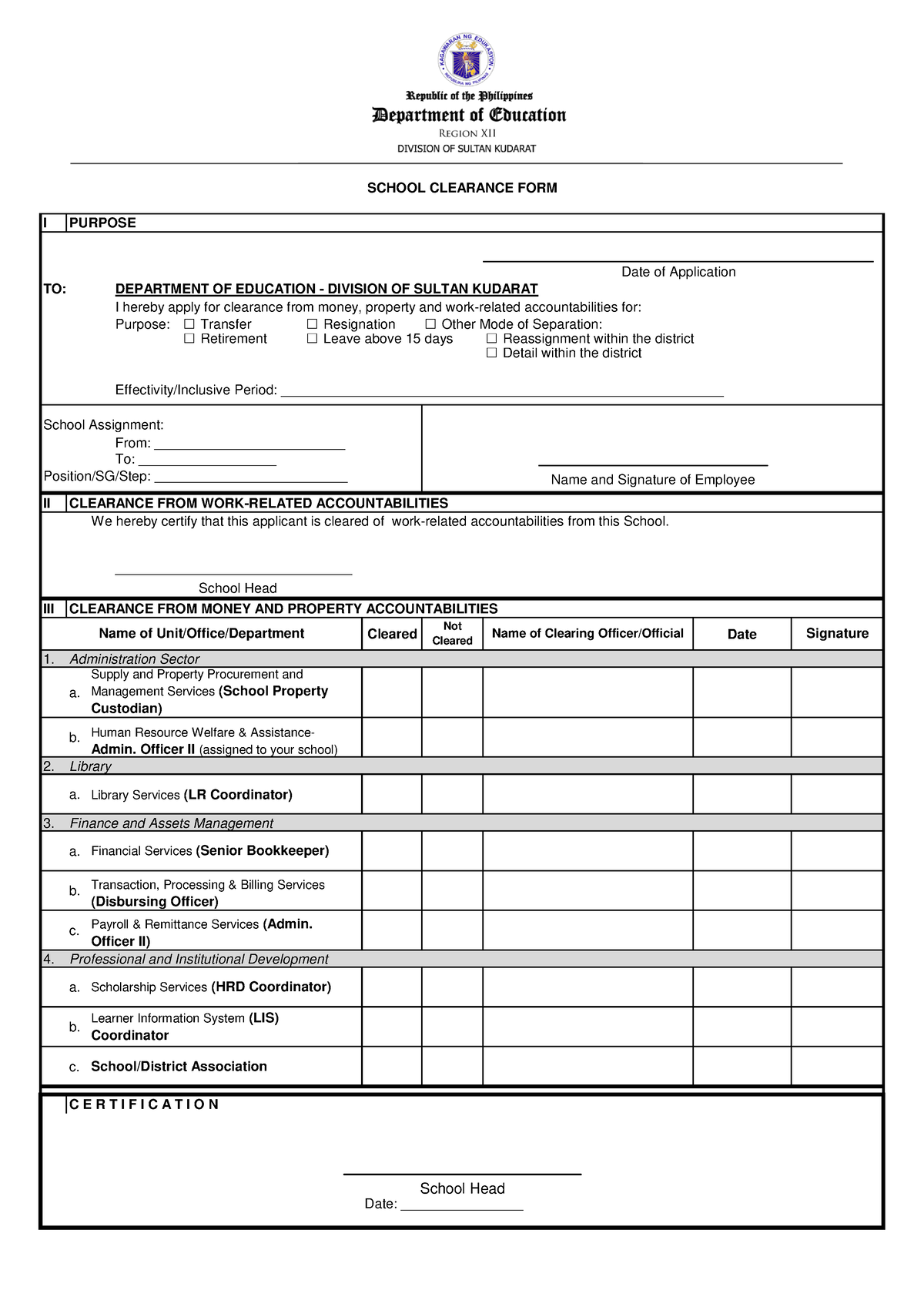 School-Clearance-Form - I PURPOSE TO: DEPARTMENT OF EDUCATION ...