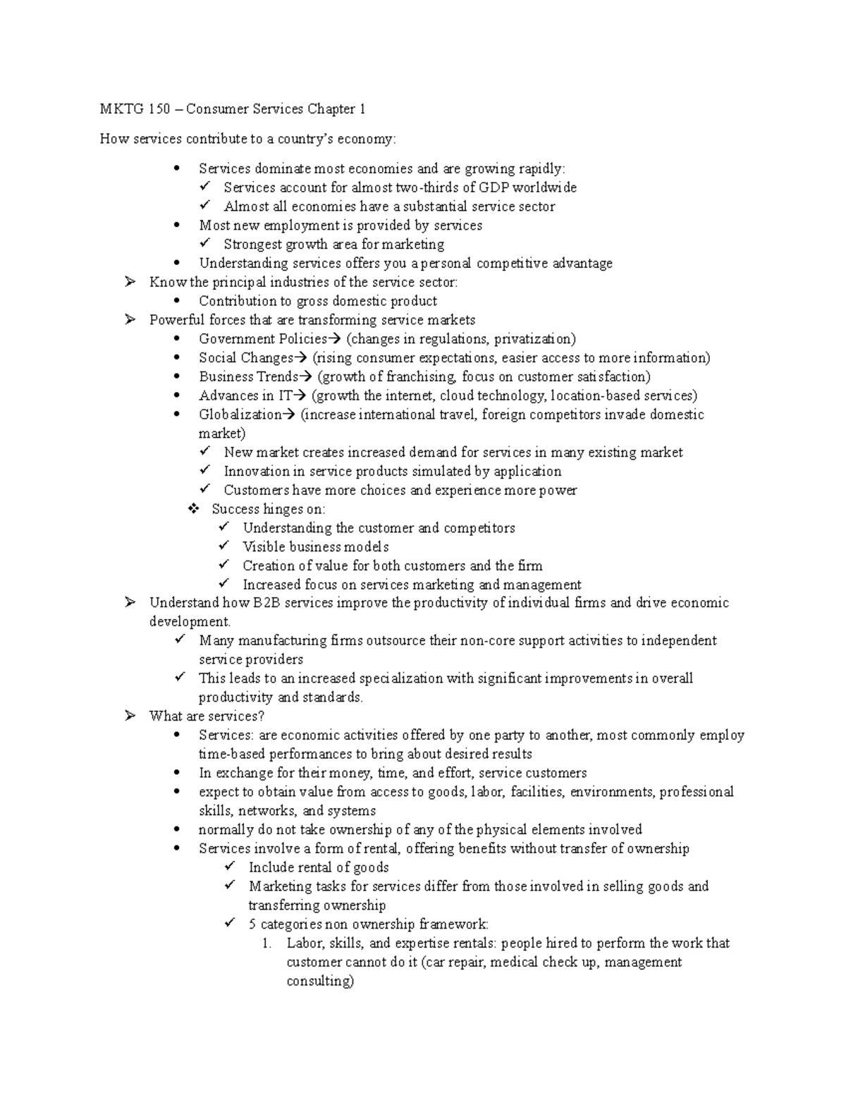 MKTG 150-Chp1 - Lecture Notes Week 1 - MKTG 150 – Consumer Services ...