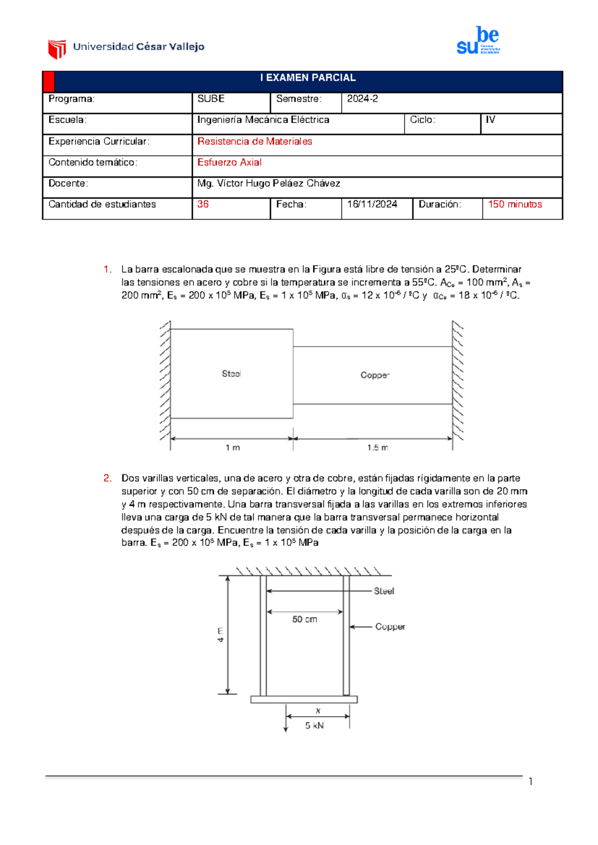 Examen Parcial De Resistencia I Examen Parcial Programa Sube Semestre Escuela