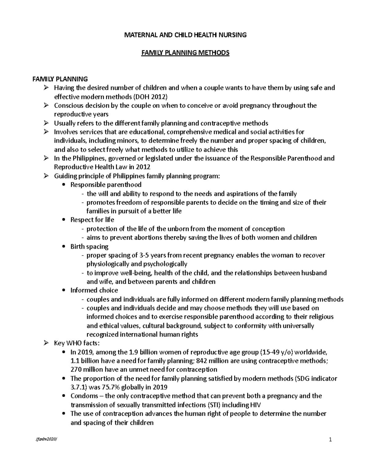 Family Planning - READING MATERIALS - MATERNAL AND CHILD HEALTH NURSING ...