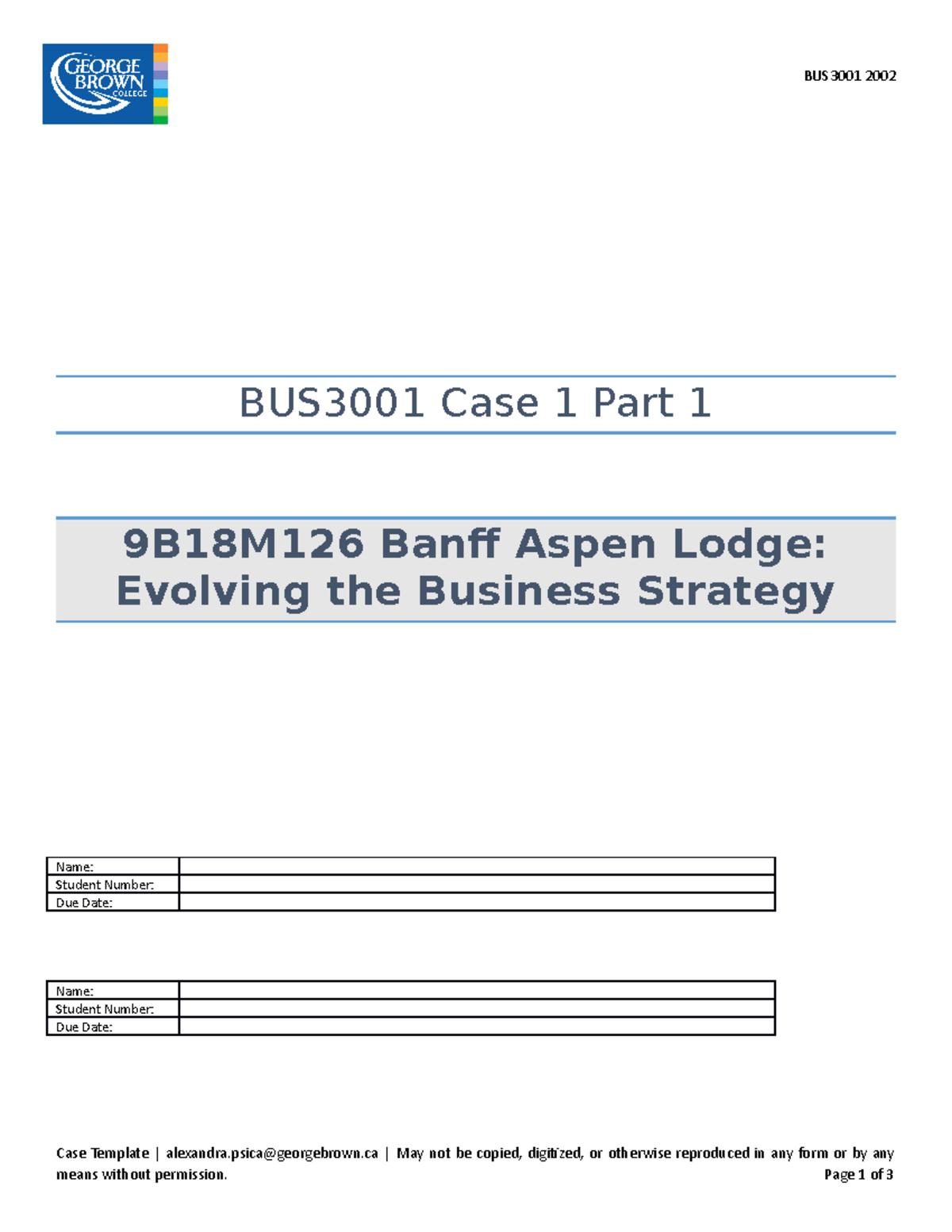 Case 1-Part 1 Banff Aspen Written Template - BUS3001 2002 BUS3001 Case ...