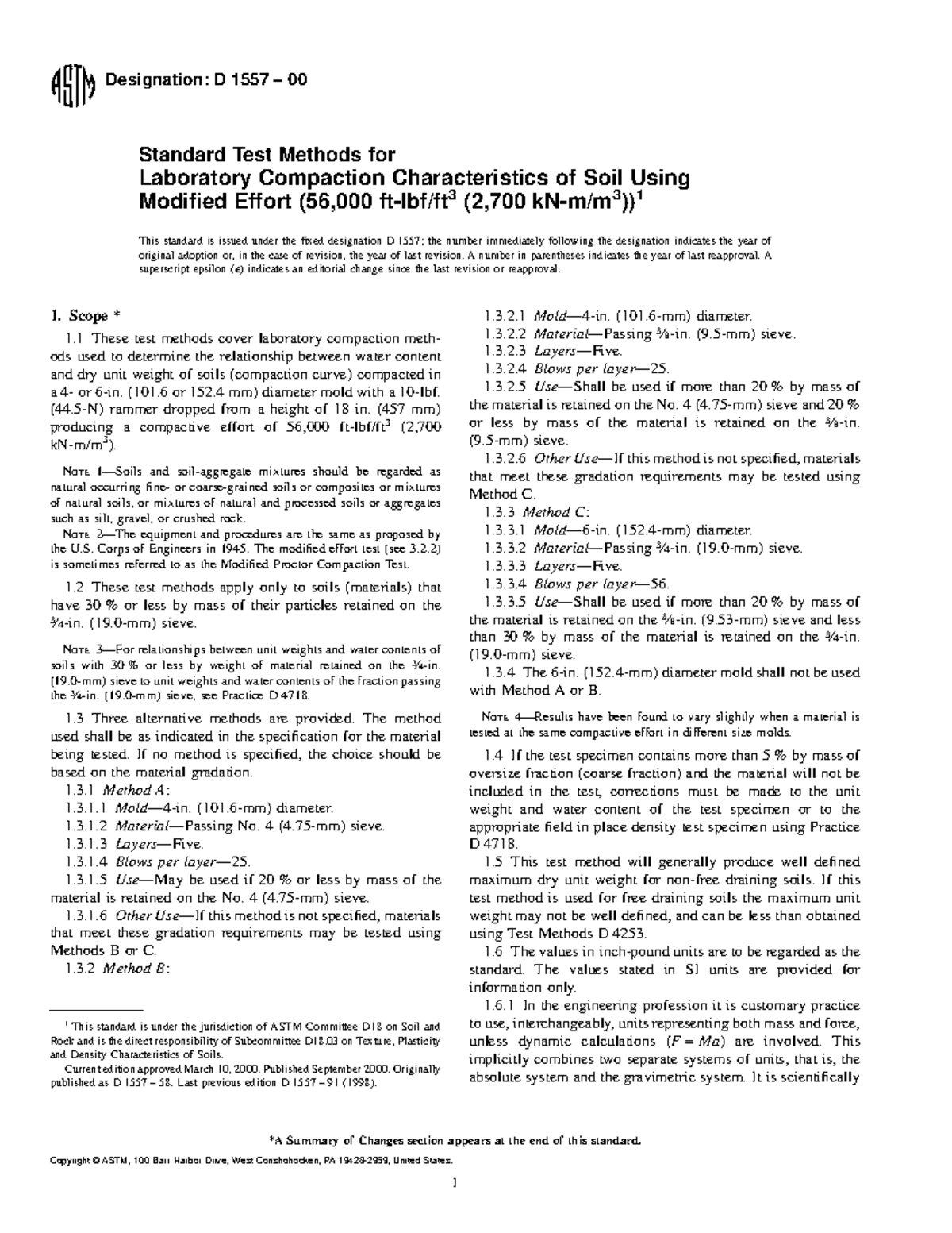 D1557 - suelos - Designation: D 1557 – 00 Standard Test Methods for ...