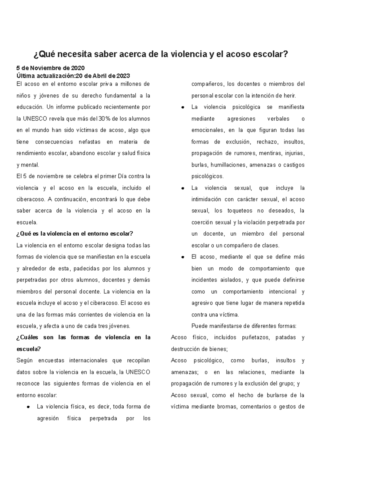 Actividad 2024 - ¿Qué necesita saber acerca de la violencia y el acoso ...