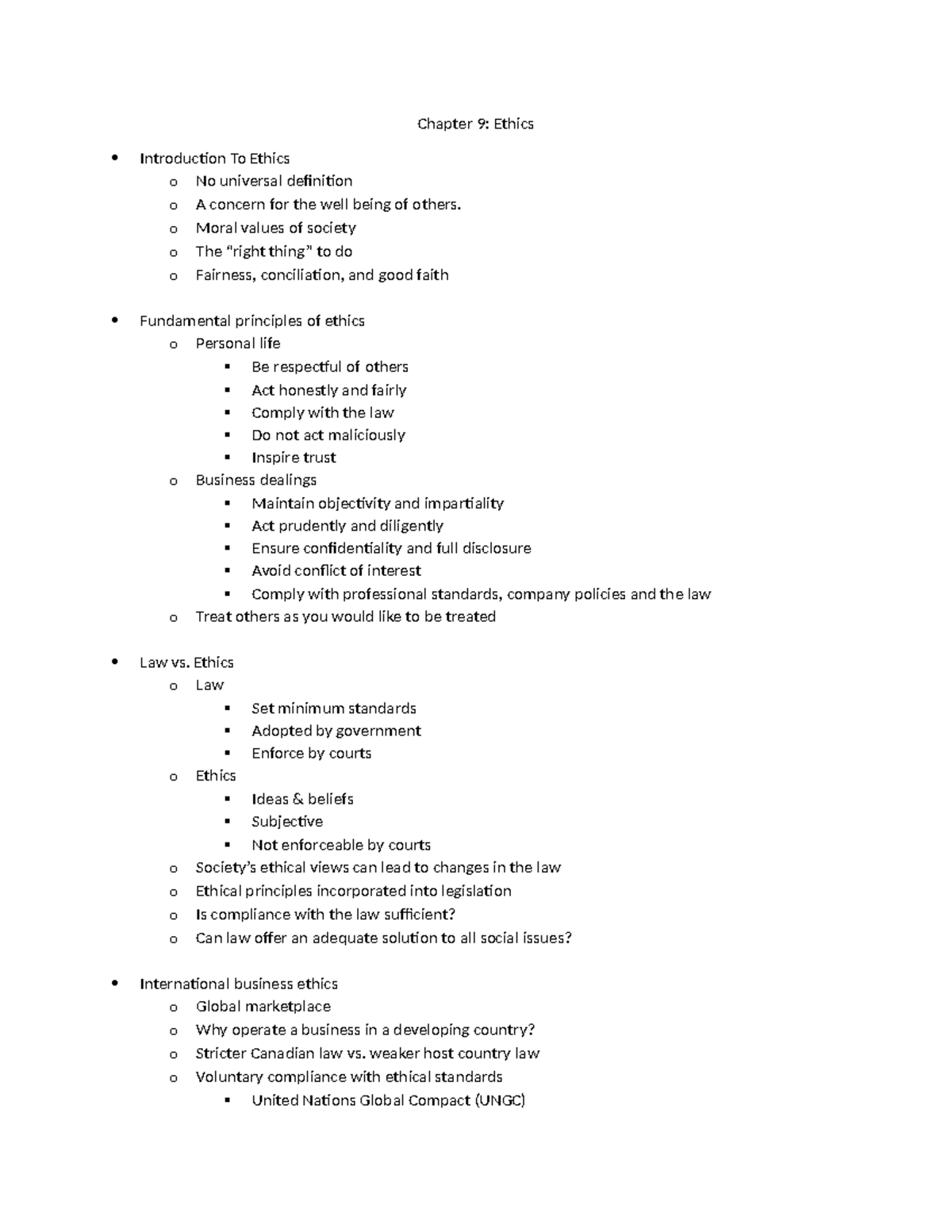 Chapter 9 - Notes from slides and textbook - Chapter 9: Ethics ...