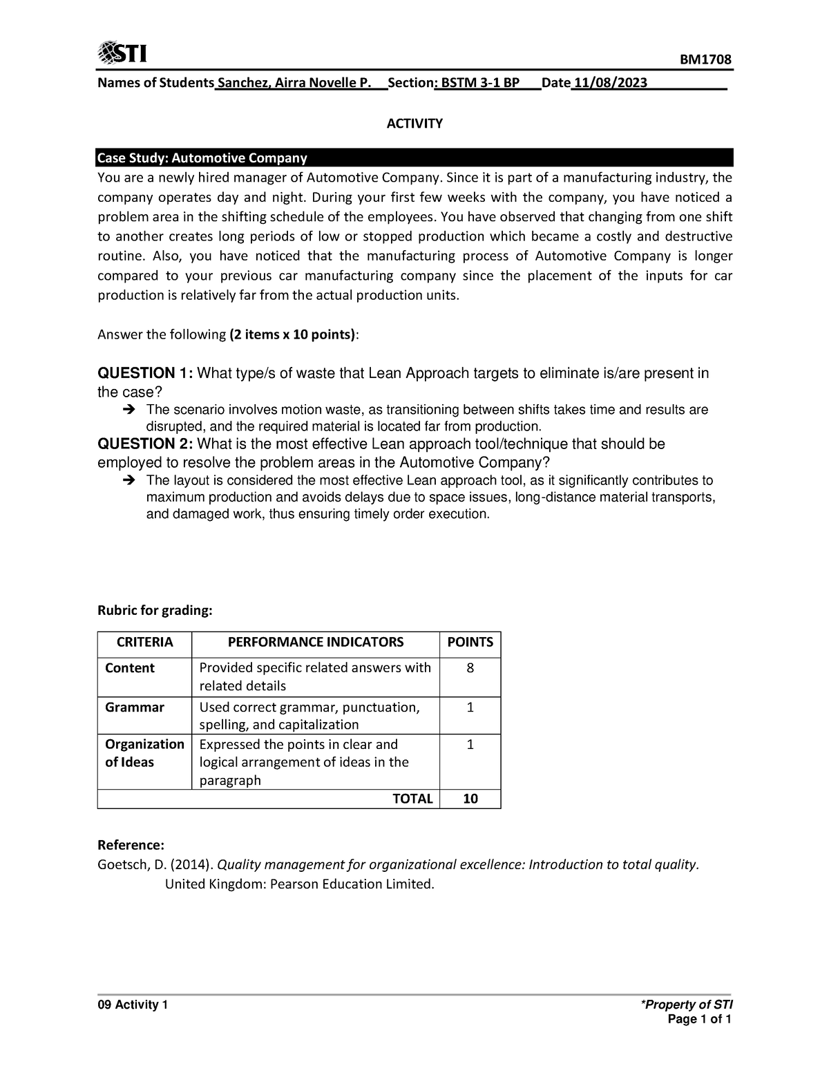 09 Activity 1 - Names of Students Sanchez, Airra Novelle P. Section ...