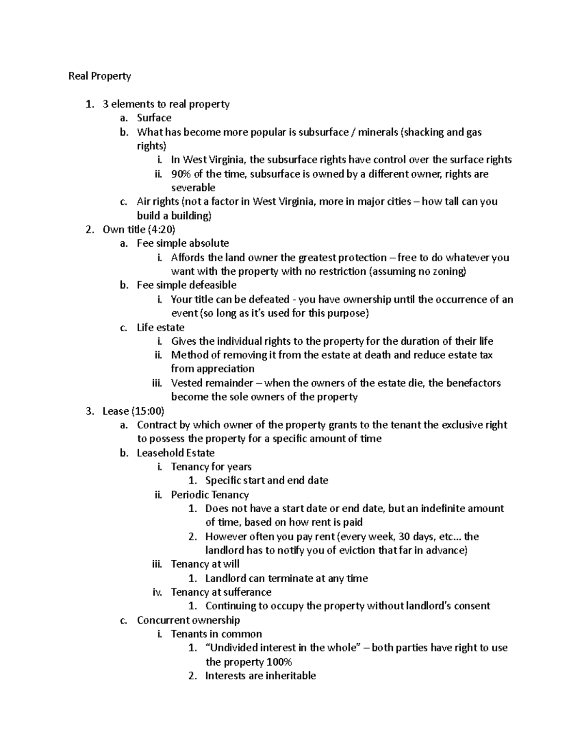 Real Property - Lecture notes 1 - Real Property 3 elements to real ...