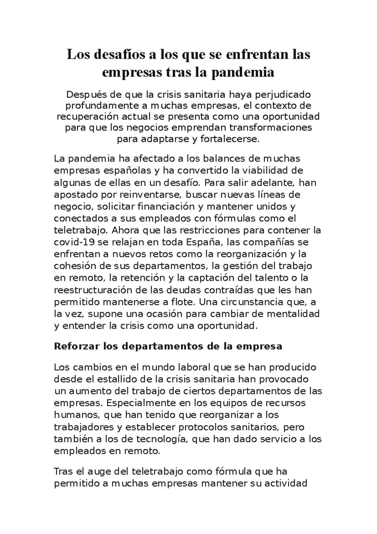 Los desafíos a los que se enfrentan las empresas tras la pandemia - Los ...