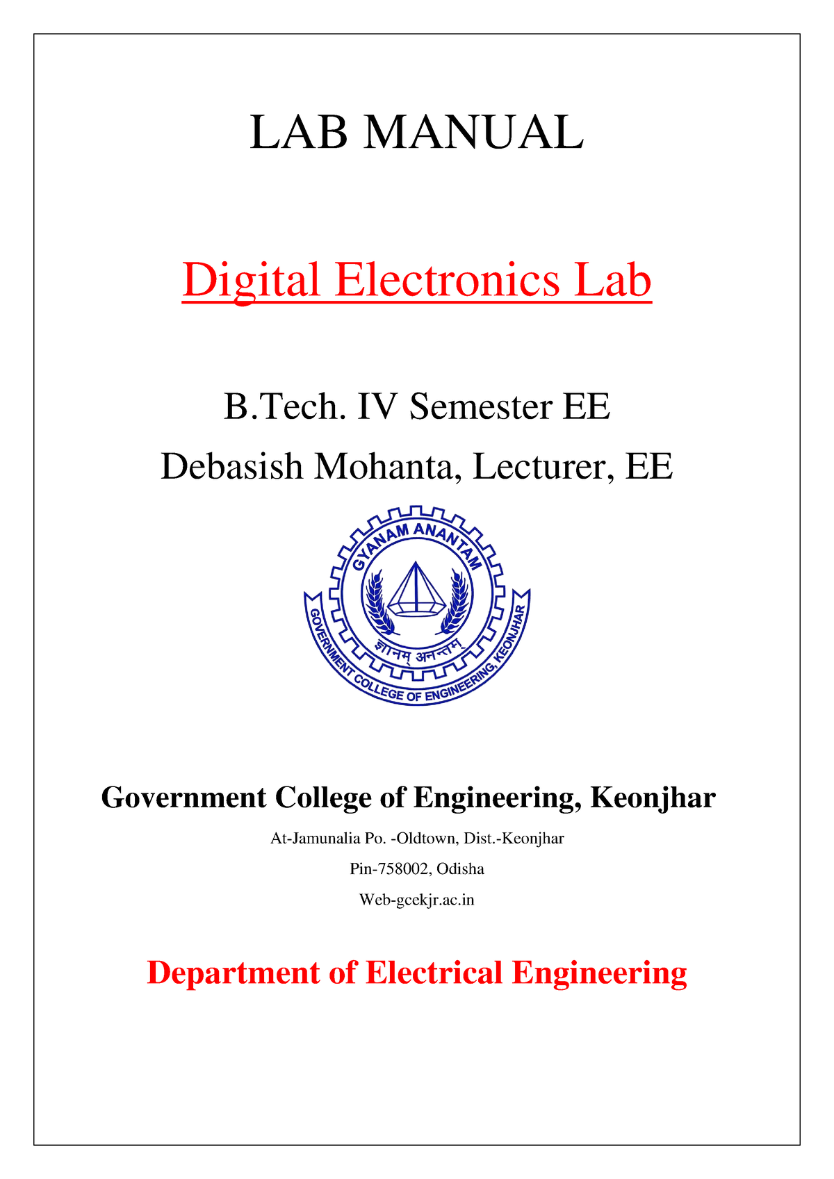 Digital Electronics Lab Manual - LAB MANUAL Digital Electronics Lab B ...