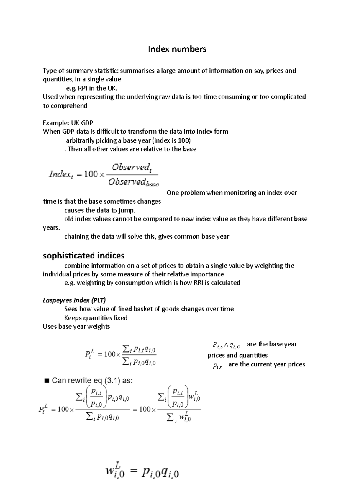 Index numbers - lecture notes - Index numbers Type of summary statistic ...