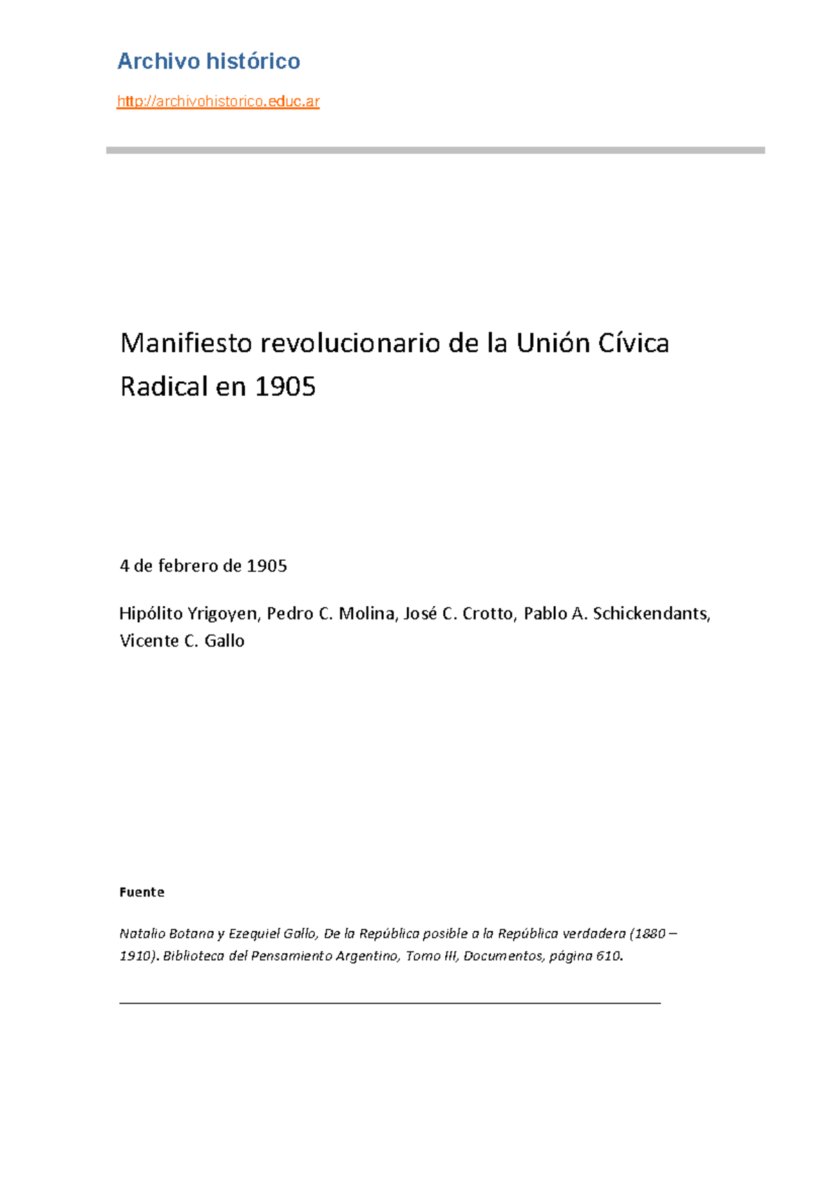 Manifiesto de la UC 1905 - archivohistorico.educ Manifiesto ...