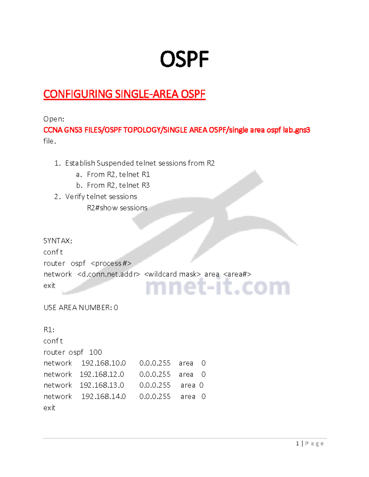 OSPF - OSPF - OSPF CONFIGURING SINGLE-AREA OSPF Open: CCNA GNS3 FILES ...