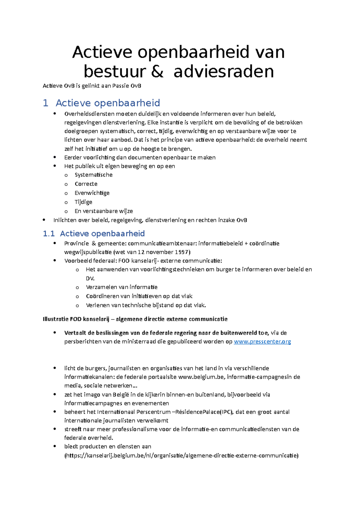 Les 4 B&B - Samenvatting Van Les 4 - Actieve Openbaarheid Van Bestuur ...