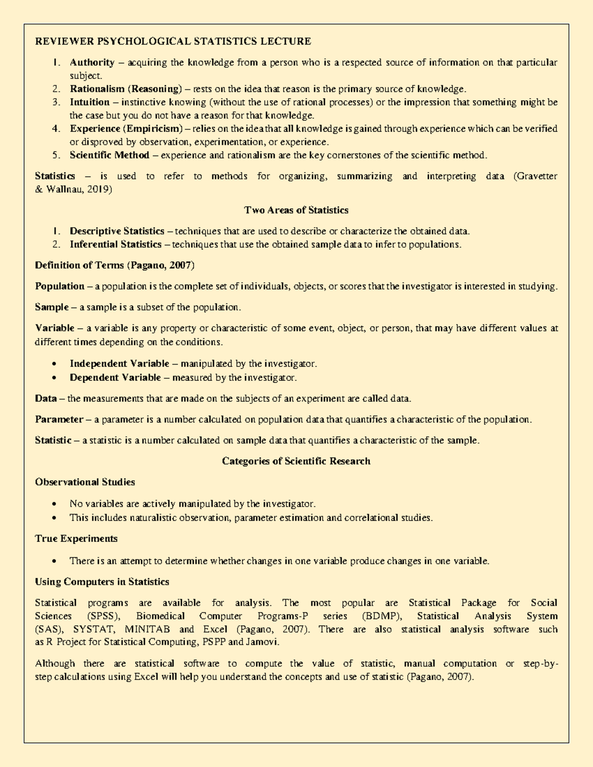 Psychological Statistics Lecture Reviewer Psychological Statistics