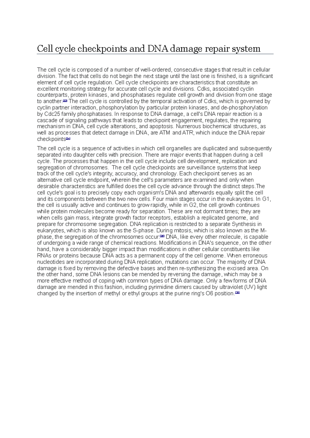 7. Cell Biology Cell cycle checkpoints and DNA damage repair system