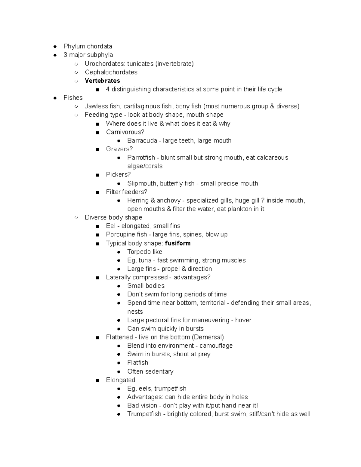 10 31 lab 8 chordata - Organisms and ecosystems lab notes - Phylum ...