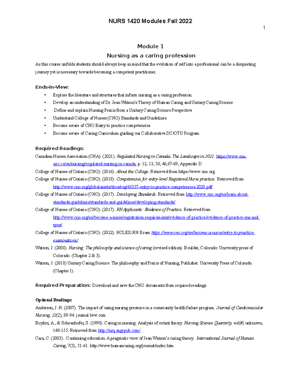 Dev of Self as a Nurse Fall Course Modules - 1 Module 1 Nursing as a ...
